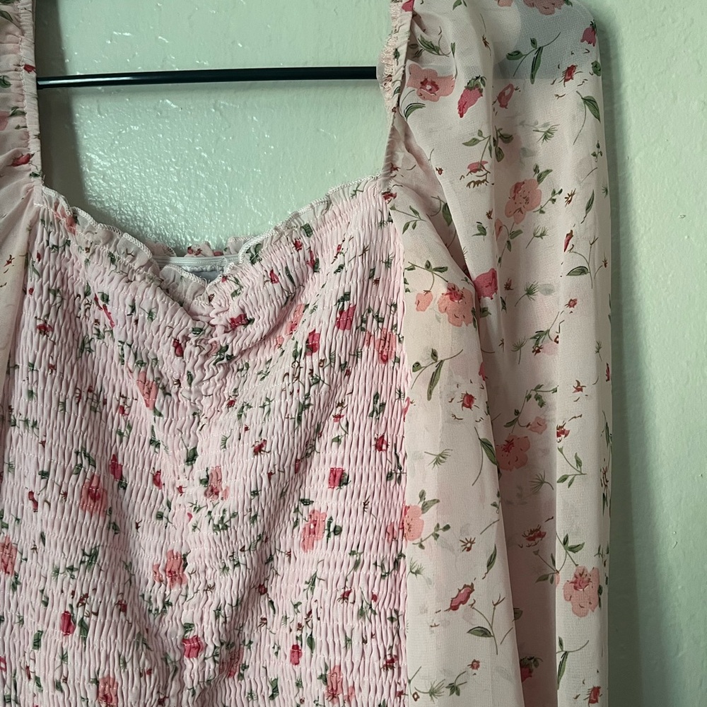 Princess Polly Wildflower Smocked Long Sleeve Pink Mini Dress - Picture 5 of 6